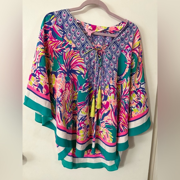 Lilly Pulitzer Lettie Silk Caftan/ "Safari Sighted" print. Cruise/Beach L/XL - Picture 2 of 8